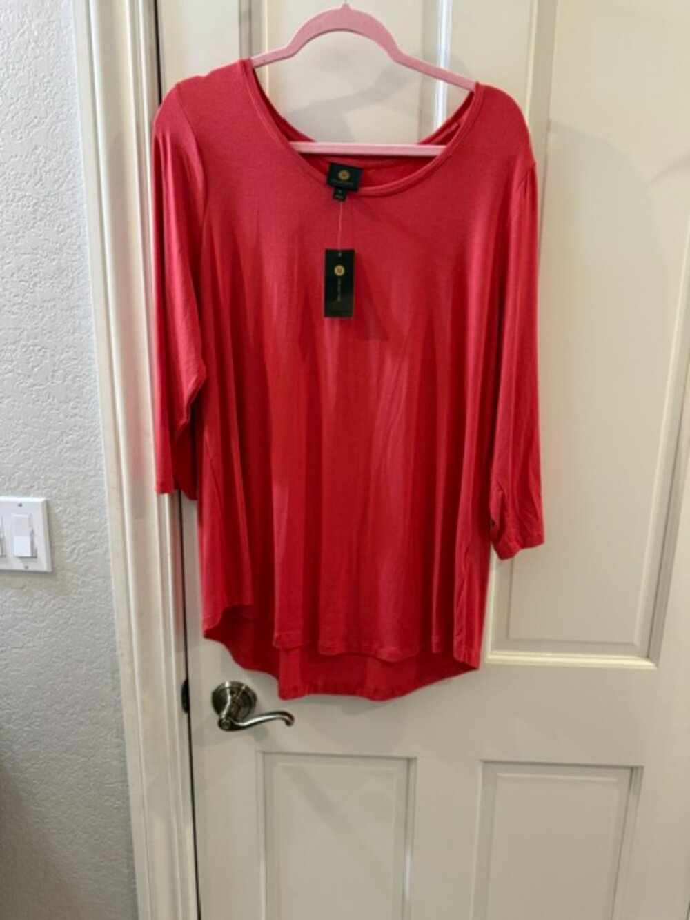 JM Collection Women’s XL Coral Orange 3/4 Sleeve Top NWT